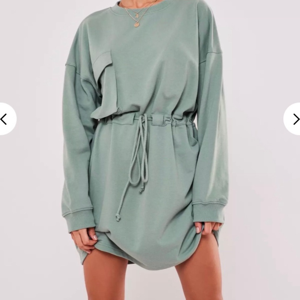 mint tie waist pocket sweater dress